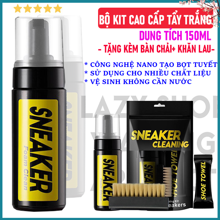 Bình Lọ Xịt Tẩy Trắng Giày Sneaker 150ml , Chai xịt tẩy trắng giày và túi xách ố vàng, Chai xịt bọt làm sạch giày, Bình xịt vệ sinh giày, dung dịch vệ sinh giày tốt hơn tẩy giày plac