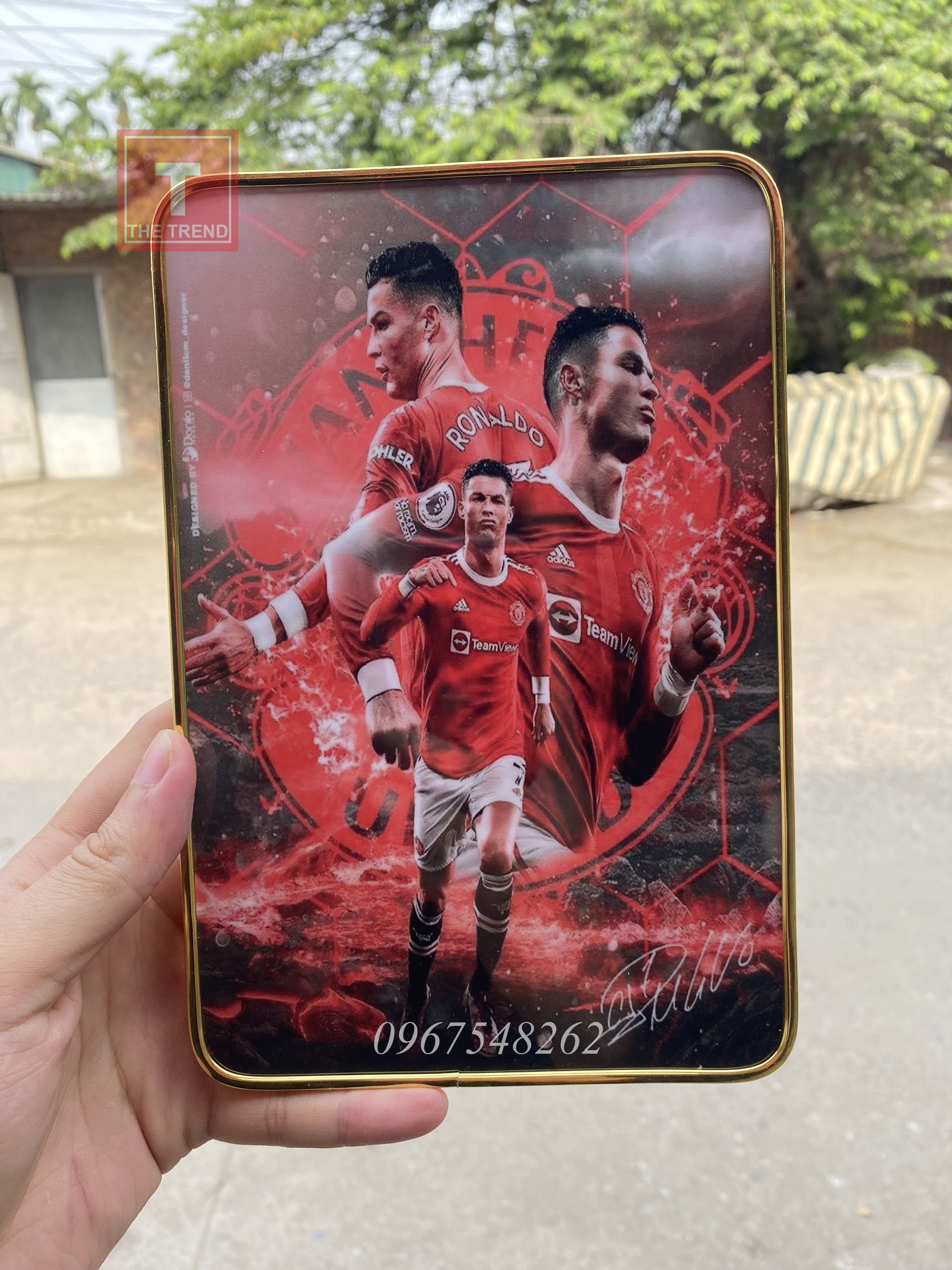 Ảnh để bàn cầu thủ bóng đá Ronaldo CR7, tranh tráng gương, tranh cầu thủ bóng đá