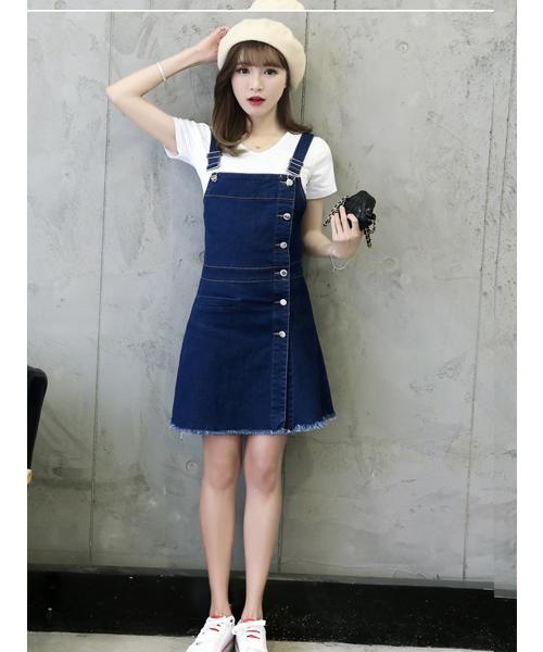 Đầm yếm jeans phối nút d662