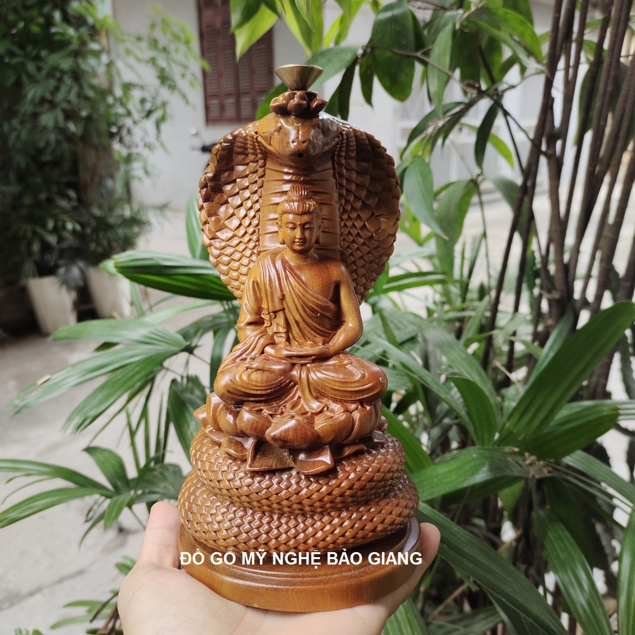 Tượng rắn thần Naga che mưa cho Đức Phật Thích Ca gỗ bách xanh
