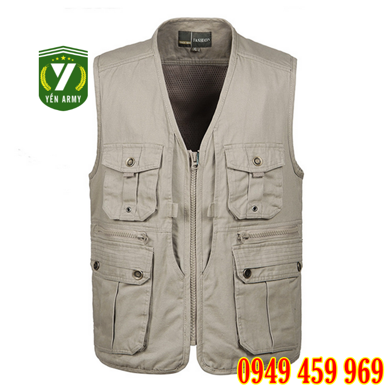 Áo Gile Lính Mỹ - Áo Khoác Gile Hàng Kaki 2 Lớp Xịn Màu Be Kem / Xanh Rêu - Mã GL015