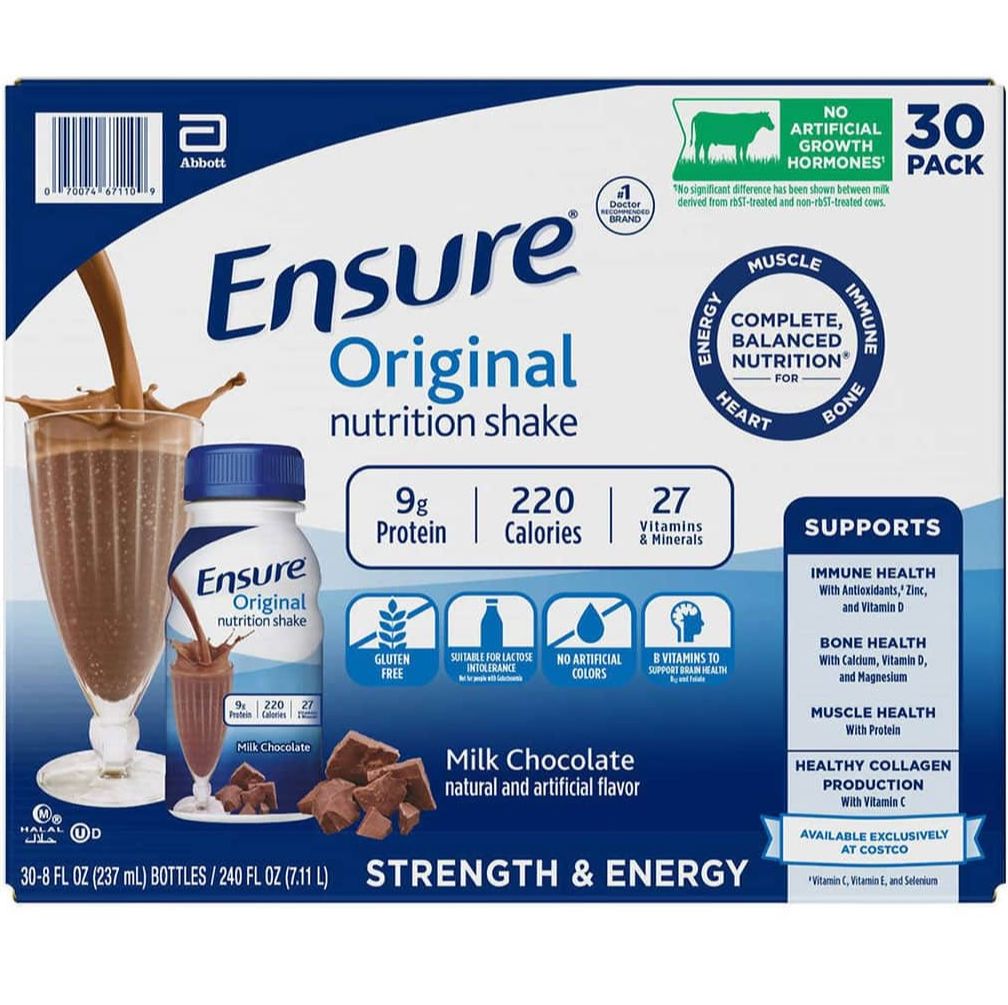 Sữa ensure nước hương socola Ensure Original Milk Chocolate của Mỹ thùng 30 chai mỗi chai 237ml