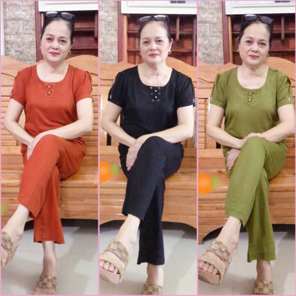 Bộ Đồ Đũi Tơ Quần Dài Tay Cộc Hàng Thiết Kế May đẹp