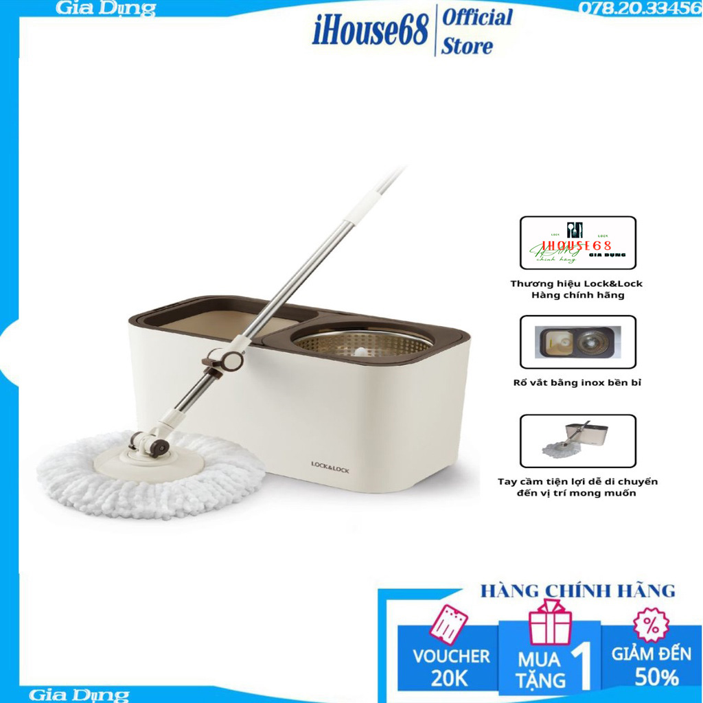 Bộ cây lau nhà lock&lock chính hãng dual bucket etm478