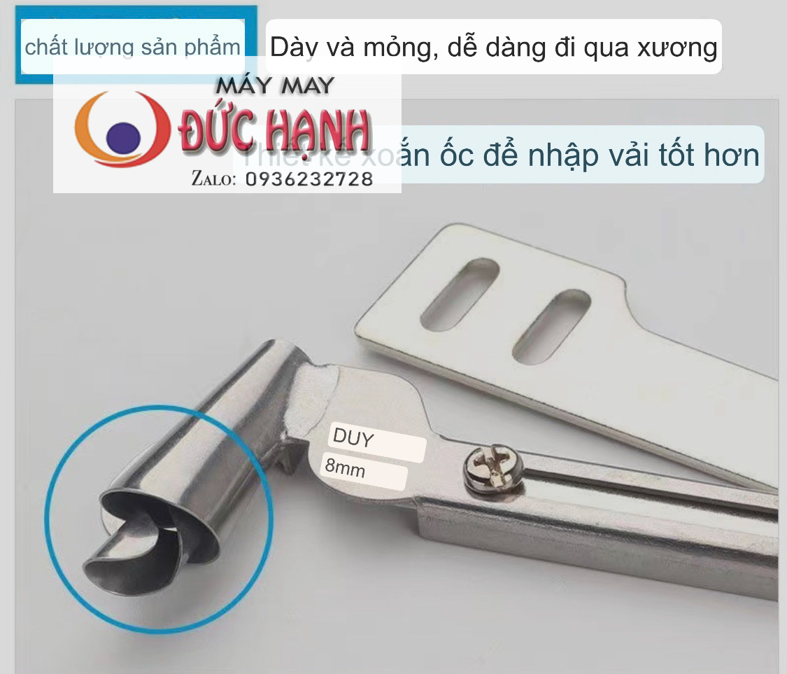 Cử cuốn lai cong, lai bầu gấu qua mối nối cho máy công nghiệp 1 kim và máy gia đình