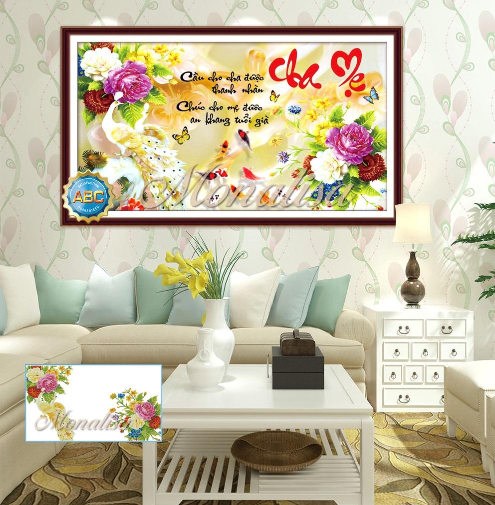 Tranh đính đá cha mẹ -đôi công y8143 kích thước :100×60cm