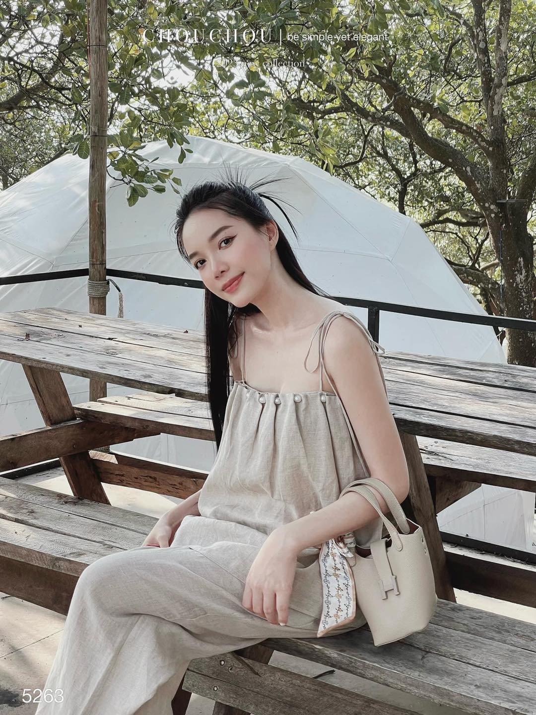 Set 2 dây linen nude cột nơ xếp ly đính ngọc siêu đẹp