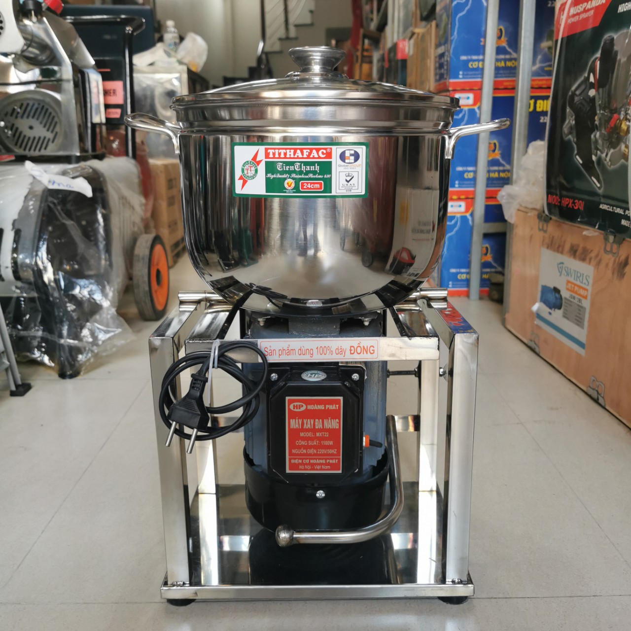 Máy xay thịt ruốc giò chả đa năng 1100w khung inox nồi 24cm tặng que đánh ruốc