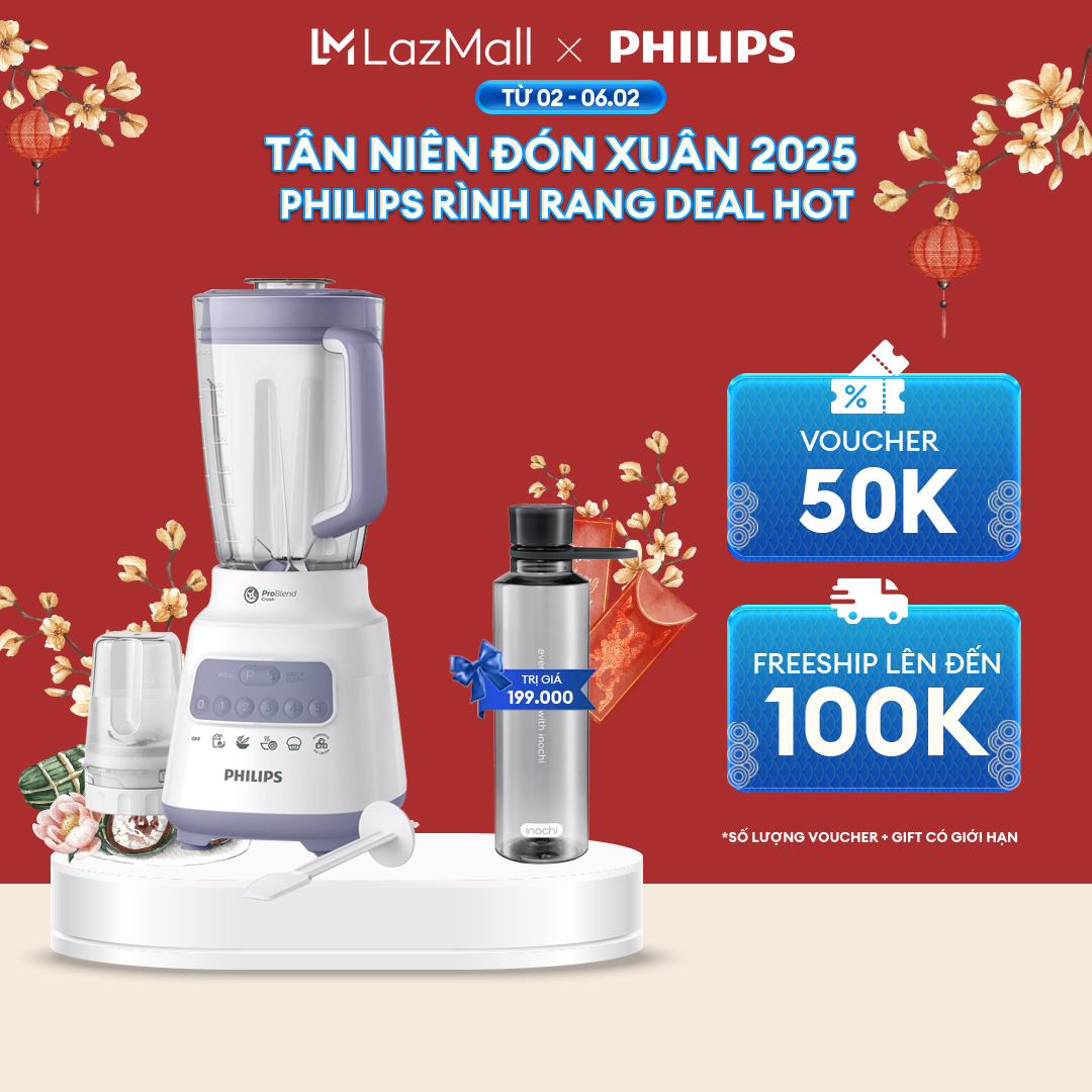 Máy Xay Sinh Tố Philips HR2221/00 - Công Suất 700W - Công Nghệ Problend Crush - Bộ 2 Cối - Dung Tích Cối Lớn 2L - Hàng Phân Phối Chính Hãng