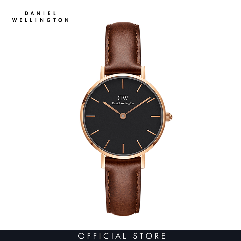 Đồng hồ Nữ Daniel Wellington dây da - Petite St Mawes mặt đen - vỏ vàng hồng