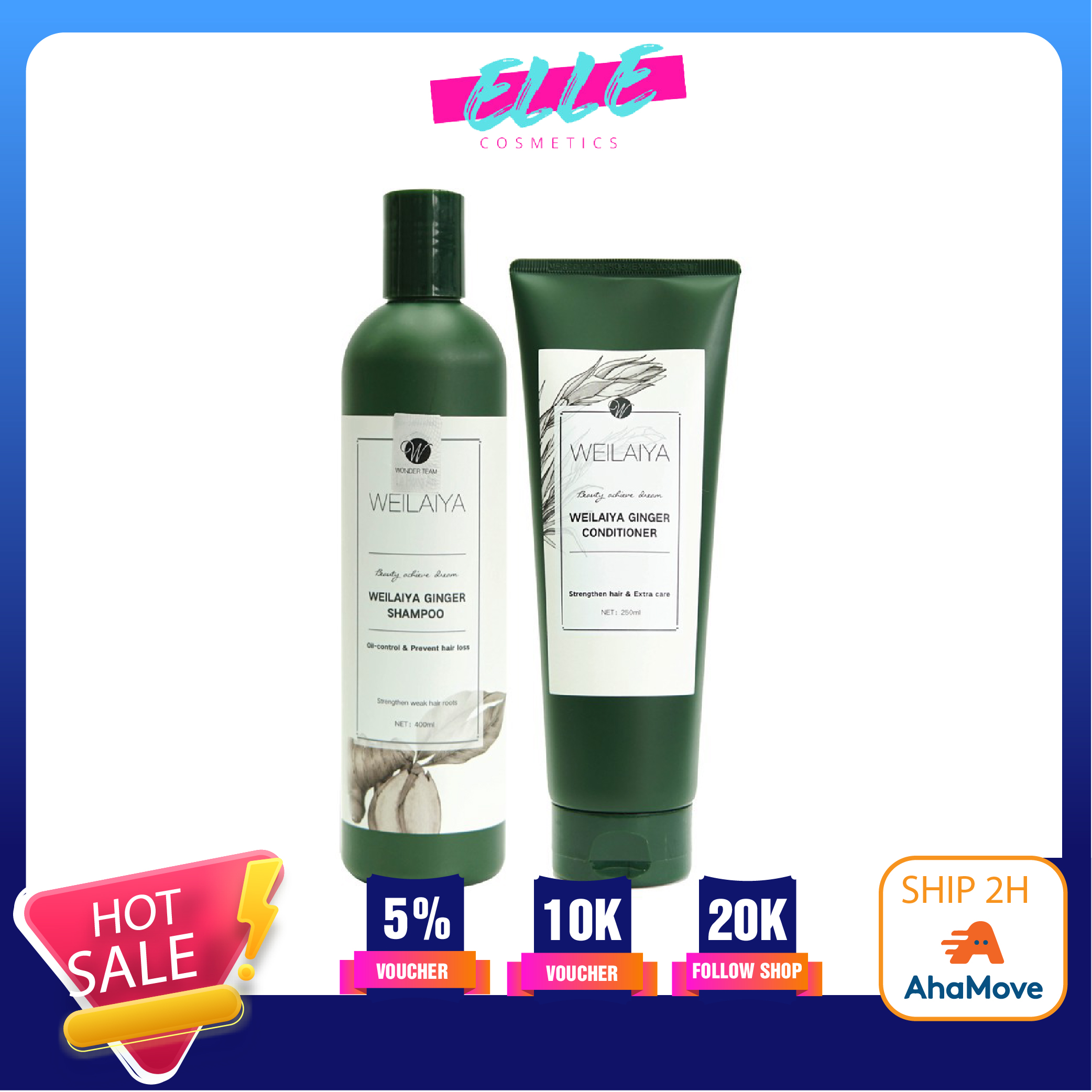 Bộ dầu gội xả gừng tem trắng WEILAIYA GINGER SHAMPOO & CONDITIONER giúp giảm rụng tóc kích thích mọc tóc nhanh