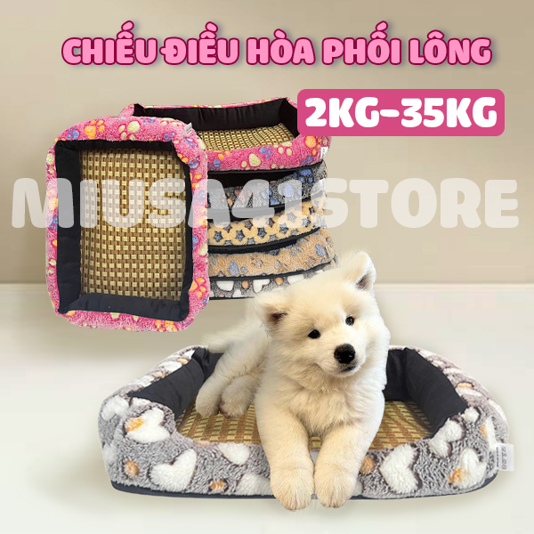 (Mẫu Mới) Đệm Chiếu hè phối lông 5 size cho chó mèo đáy chống trượt nằm thoáng mát sạch sẽ