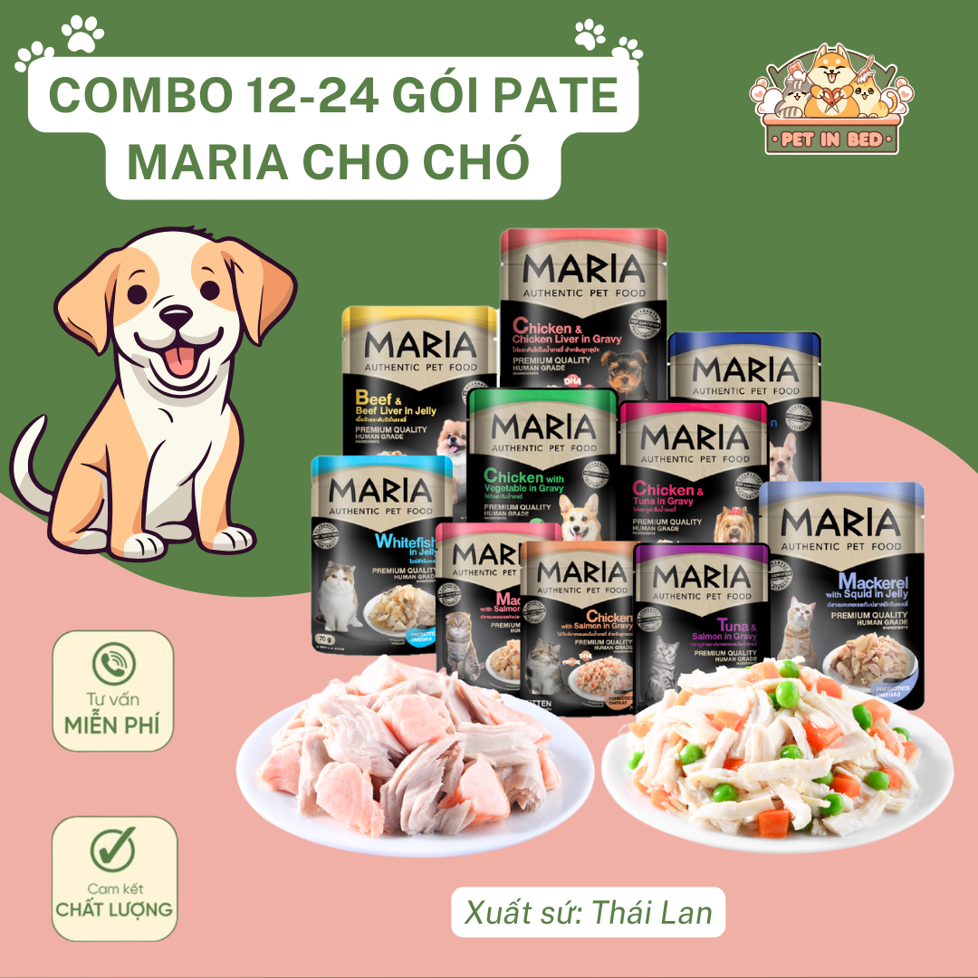COMBO 12-24 gói Maria (70g) / Pate Maria cao cấp dành cho chó thịt thật
