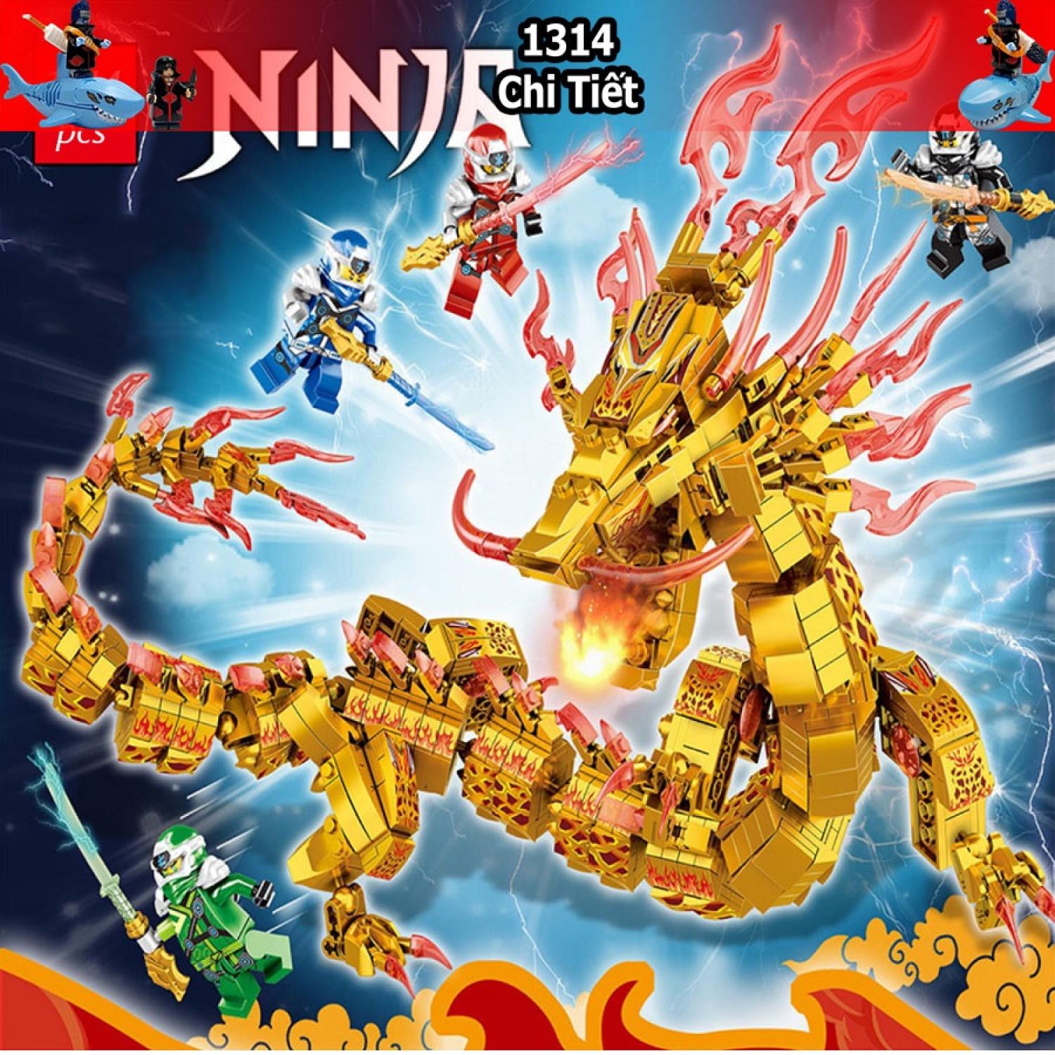 1314 chi tiết - hàng chuẩn bộ đồ chơi xếp hình lắp ɡhép ninja rồng cho bé ninja go, lắp ráp dragon