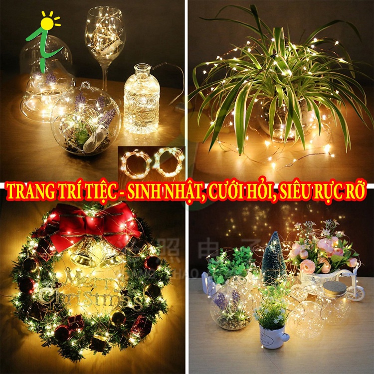 Đèn Led Đom Đóm 2m và 4m Vàng Nắng Xài Pin (Ảnh Thật)