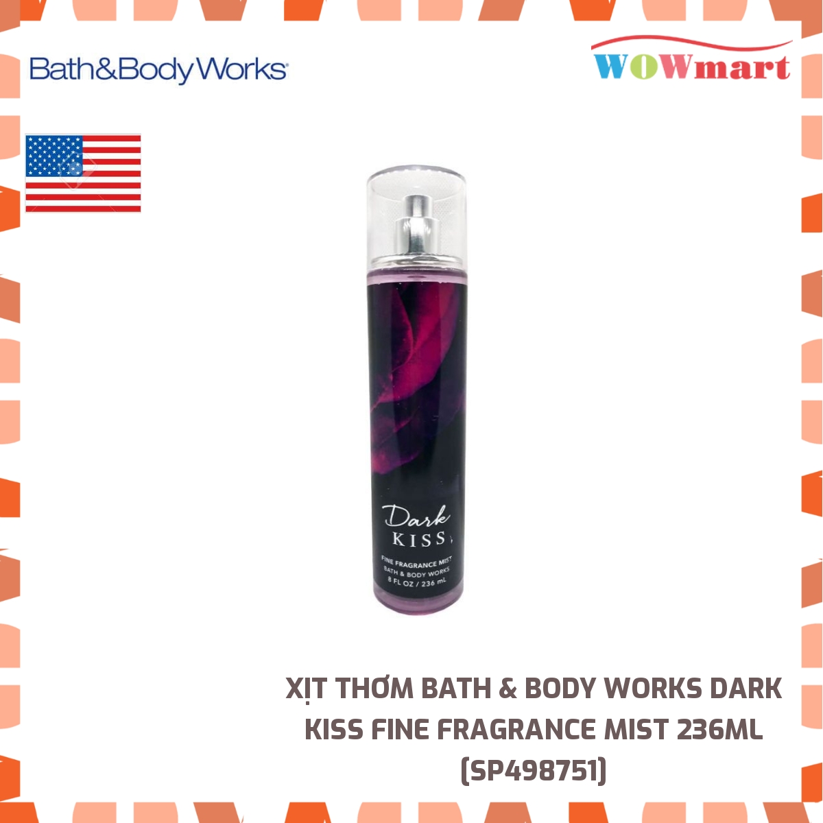Xịt thơm bath & body works dark kiss fine fragrance mist 236ml -