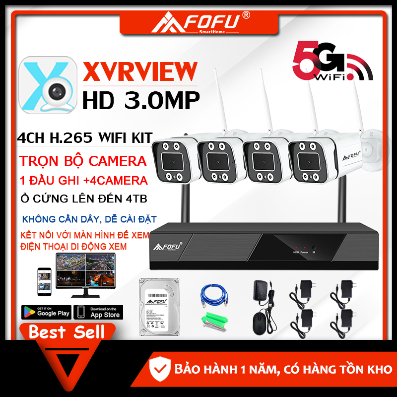 Bộ kit camera wifi nvr kit/ 8 kênh full hd 3.0mp shop fofu