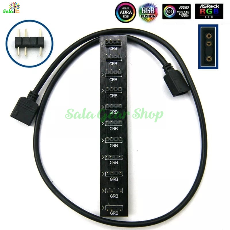 Bộ hub mở rông chân led argb 5v 3pin rgb 12v 4pin 1 ra 10