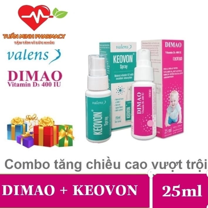 Combo Tăng chiều cao cho trẻ Dimao Vitamin D3 + Keovon Vitamin K2