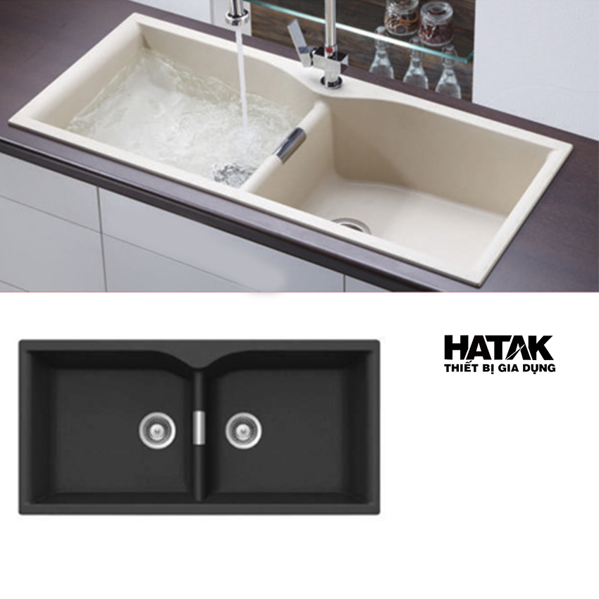 [CHẬU ĐÁ]Chậu rửa chén bằng đá nhiều màu,bồn rửa chén bằng đá,chậu đá rửa chén 2 hộc đều,chậu chén đá nhân tạo,chậu chén HATAK HA-CĐ13