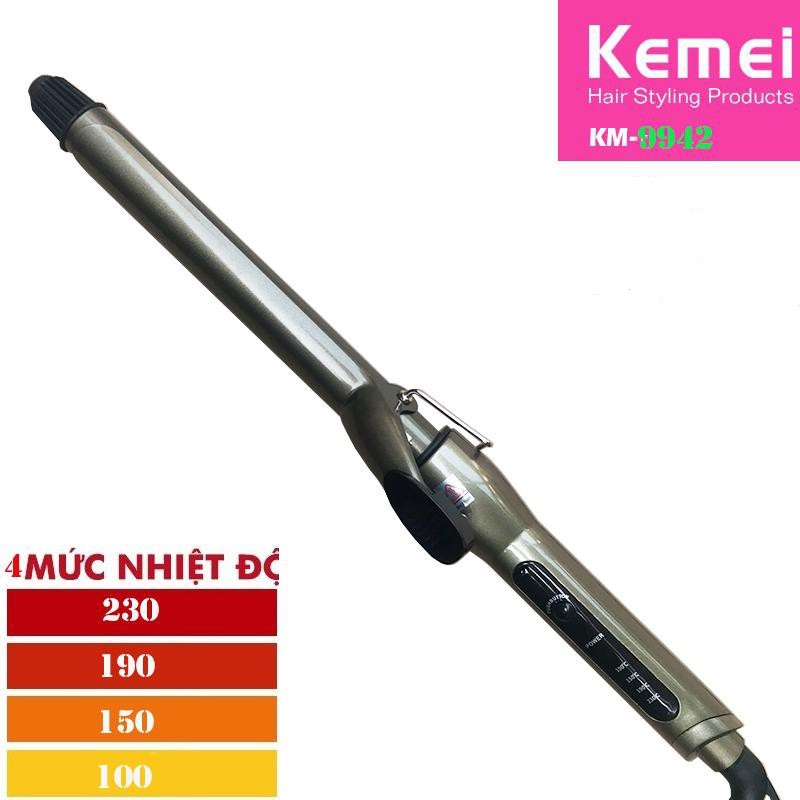 Máy làm tóc 2 in 1 vừa làm xoăn và uốn tóc trục có 4 mức chỉnh nhiệt kemei KM 9942