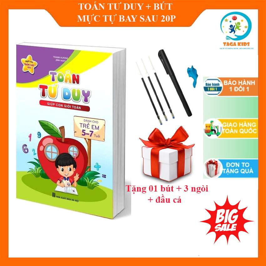 [QUÀ 9K] Toán tư duy cho trẻ 5 - 7 tuổi + quà 9k: Bút mực gồm 01 đầu cá hỗ trợ bé cầm bút đúng cách + 03 ngòi bút mực tự bay sau 20 phút bé viết, điểm đặc biệt này giúp con làm toán không sợ sai, có thể viết trên các sách vở khác.