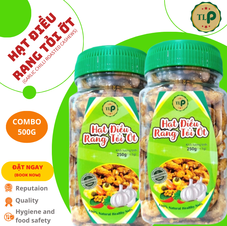 Hạt điều rang tỏi ớt tân lộc phát 500g - combo 2 hũ 250g