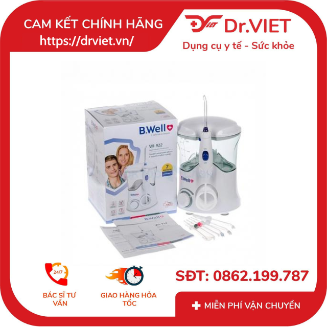 Máy tăm nước B.Well Swiss WI-922 có 10 chế độ điều chỉnh công suất, thiết kế vòi xoay 360°
