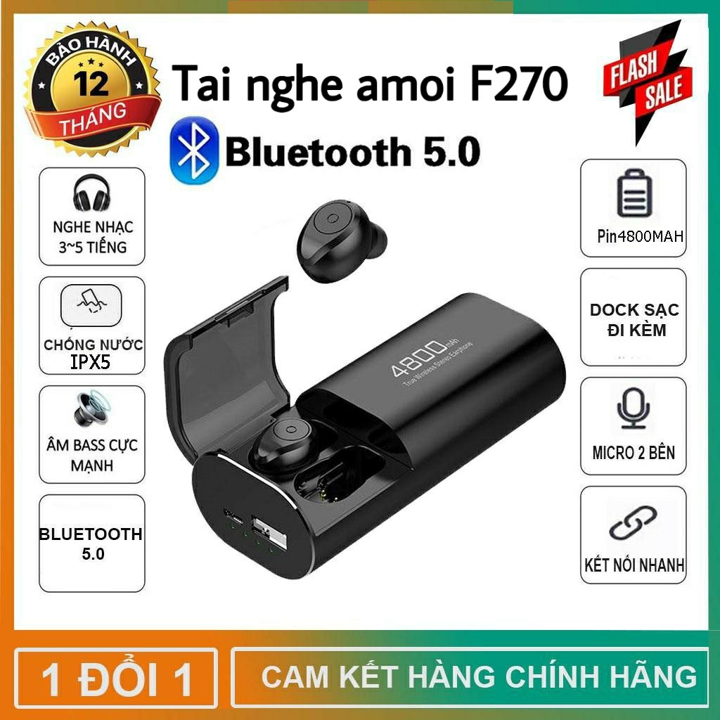 [ Xả Kho Giá Sốc ] Tai Nghe Bluetooth Không Dây Amoi F270 Thế Hệ Cao Cấp Pin Kiêm Sạc Dự Phòng 4800mAh - Tai nghe bluetooth pin trâu, Tai nghe nhét tai không dây - Tai nghe nhạc pin trâu