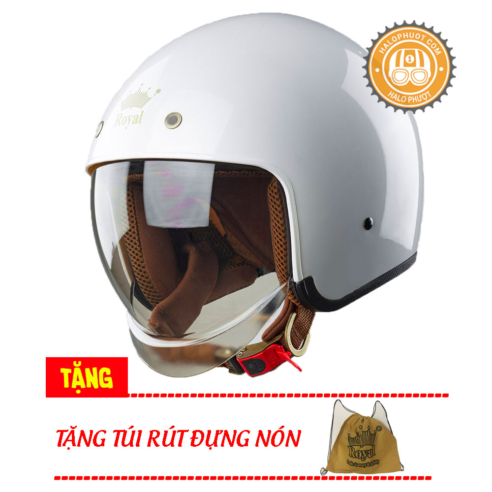 Nón bảo hiểm 3/4 kính âm Royal M139 Trắng Ngọc Trai (Tặng balo rút) (Bảo hành trọn đời)