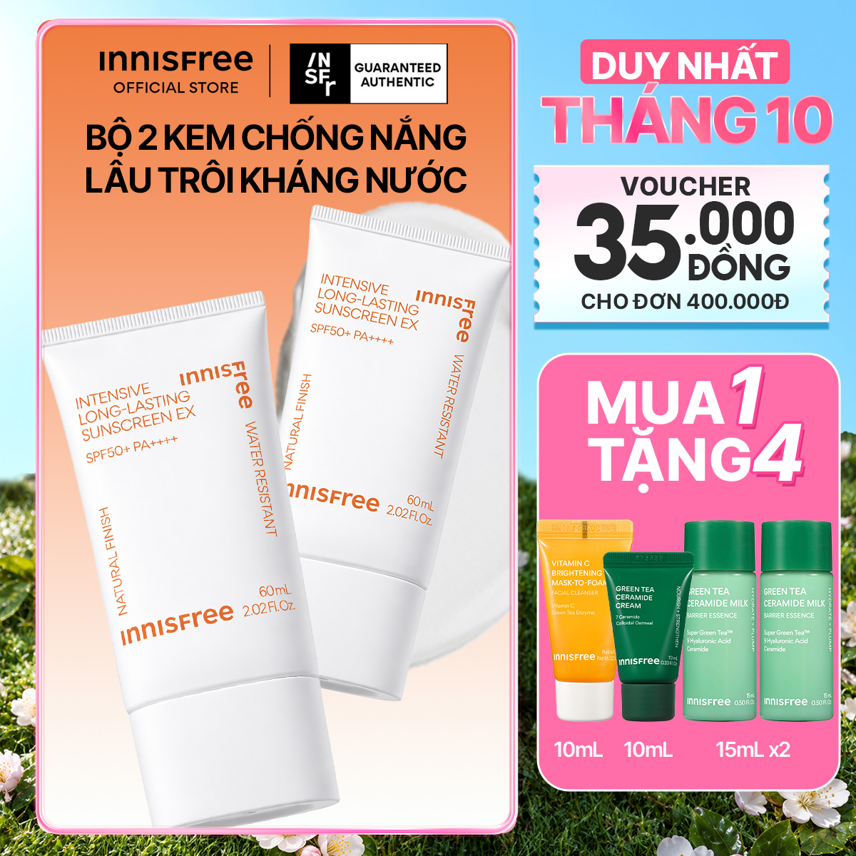 Combo 2 Kem chống nắng lâu trôi INNISFREE Intensive Long Lasting Sunscreen Ex 60ml