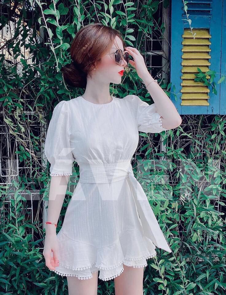 Đầm tay lỡ cột nơ eo đuôi cá tầng #đamuoicâtngnoeo