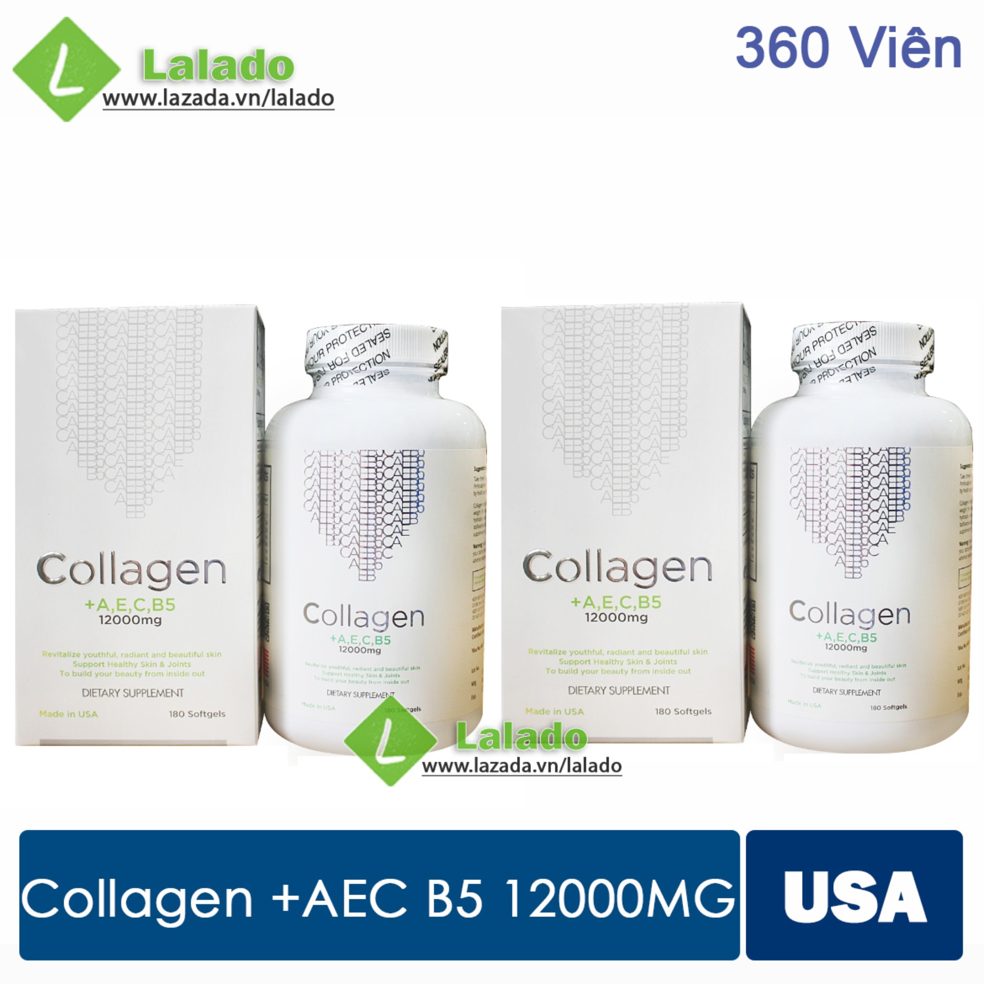 Combo 2 hộp Collagen +AEC B5 12000MG USA 360 viên
