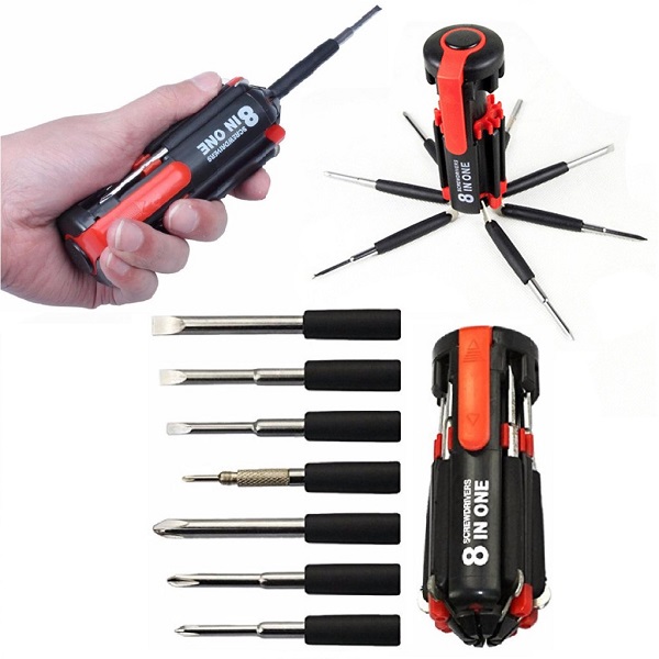 Bộ tua vít vặn ốc vít đa năng 8 trong 1 có đèn led - tiện dụng tích hợp 8 loại đầu vít