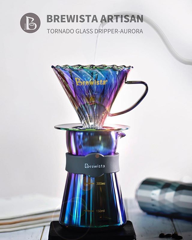 Bộ phễu V60 pha cà phê pour over thủy tinh Brewista Tornado Dripper & Server - Aurora