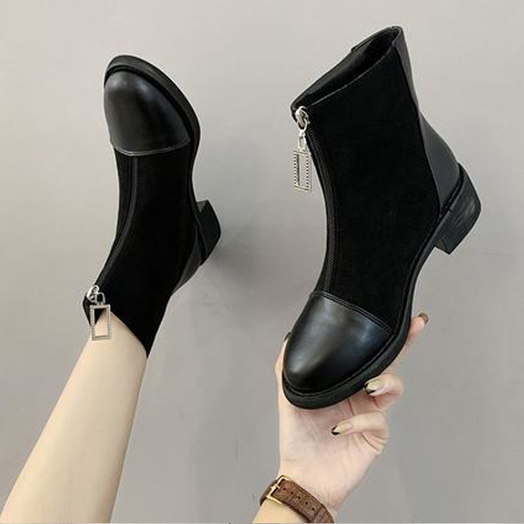 Boot nữ cổ ngắn đế thấp 4cm khóa kéo hiện đại gbn105