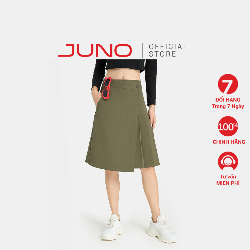 Chân váy midi nữ thời trang juno vạt chéo xếp ly jnvlu013