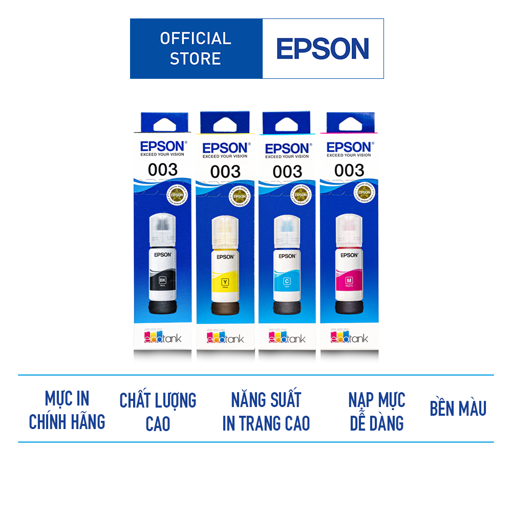 Mực in phun màu Epson 003 chính hãng 65ml dùng cho máy L1110/ L3110/ L3150/ L5190/ L1216/ L1210/ L3216/ L3210/ L3250/ L3256/ L5290
