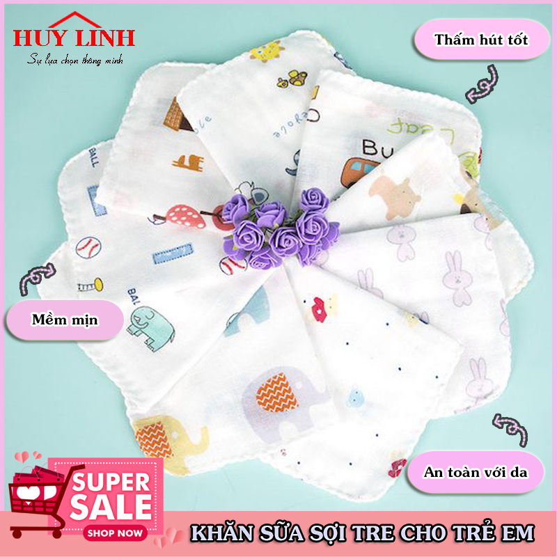 SET 10 chiếc khăn sữa aden sợi tre kèm túi lưới, đồ dùng cho bé, an toàn cho bé, dụng cụ vê sinh cho bé, Huy Linh