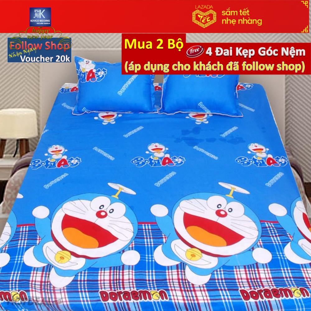 (FreeShip MAX) Bộ ga gối bọc doremon drmcotton01 1m8x2m