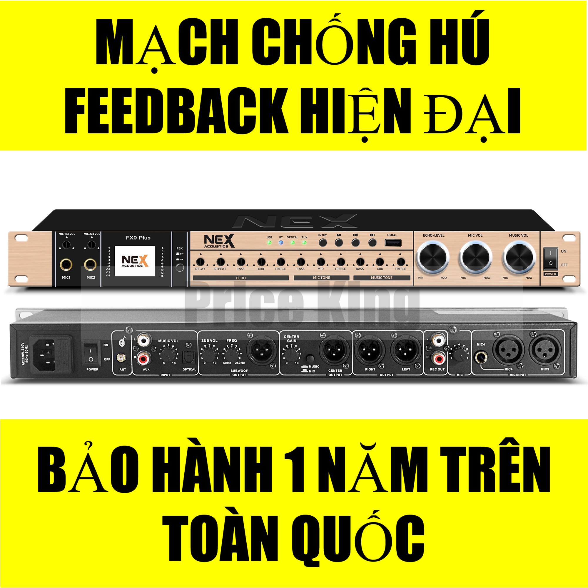 GIÁ RẺ | Vang Cơ Nex Fx9 Plus Là Bản Nâng Cấp Trên Nex Fx8 Chức Năng Chống Hú (Feedback) Với Công Nghệ Dịch Tần Số Làm Giảm Sự Hú Rít Cho Micro Điều Chỉnh Âm Sắc (Bass – Mid – Treble) Riêng Biệt Cho Mic Echo Music BH 12T.
