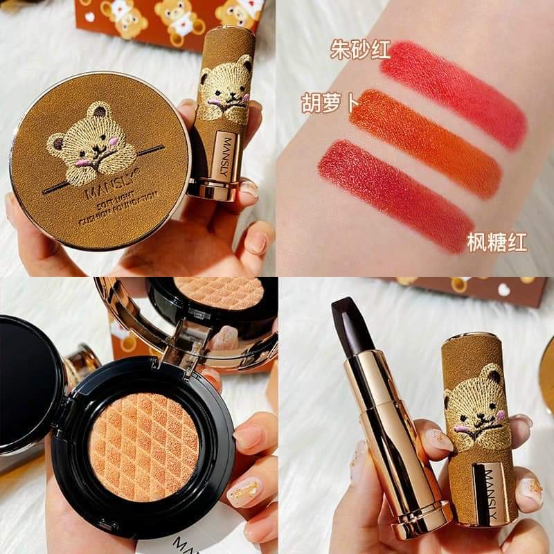 Phấn nước bb che khuyết điểm 3 màu kèm son kem mansly nội địa trung