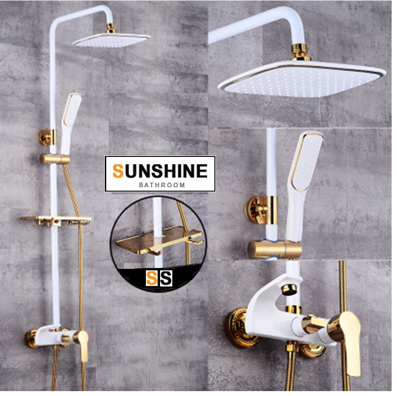 [HCM]Bộ sen cây tắm đứng nóng lạnh đồng thau cao cấp Sunshine SS3066 (Trắng Vàng)