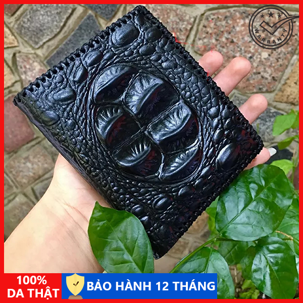 Ví da bò nam dập vân cá sấu - ví đứng - da thật 100%