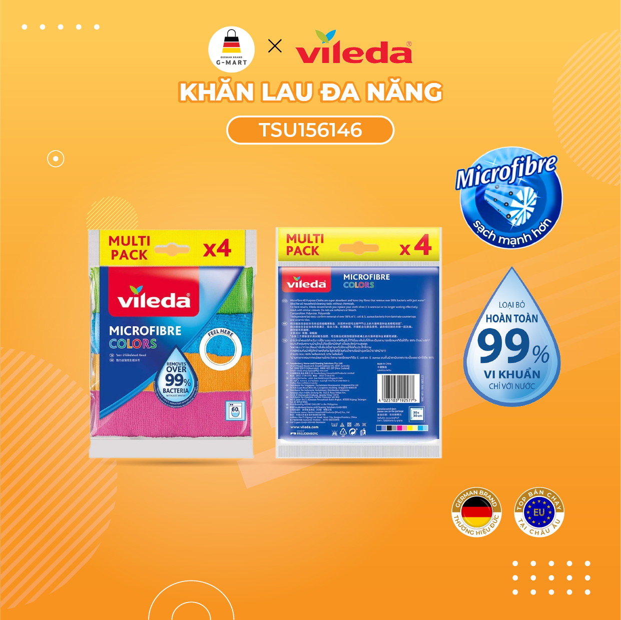Khăn lau đa năng vileda set 4 chiếc một gói - tsu156146