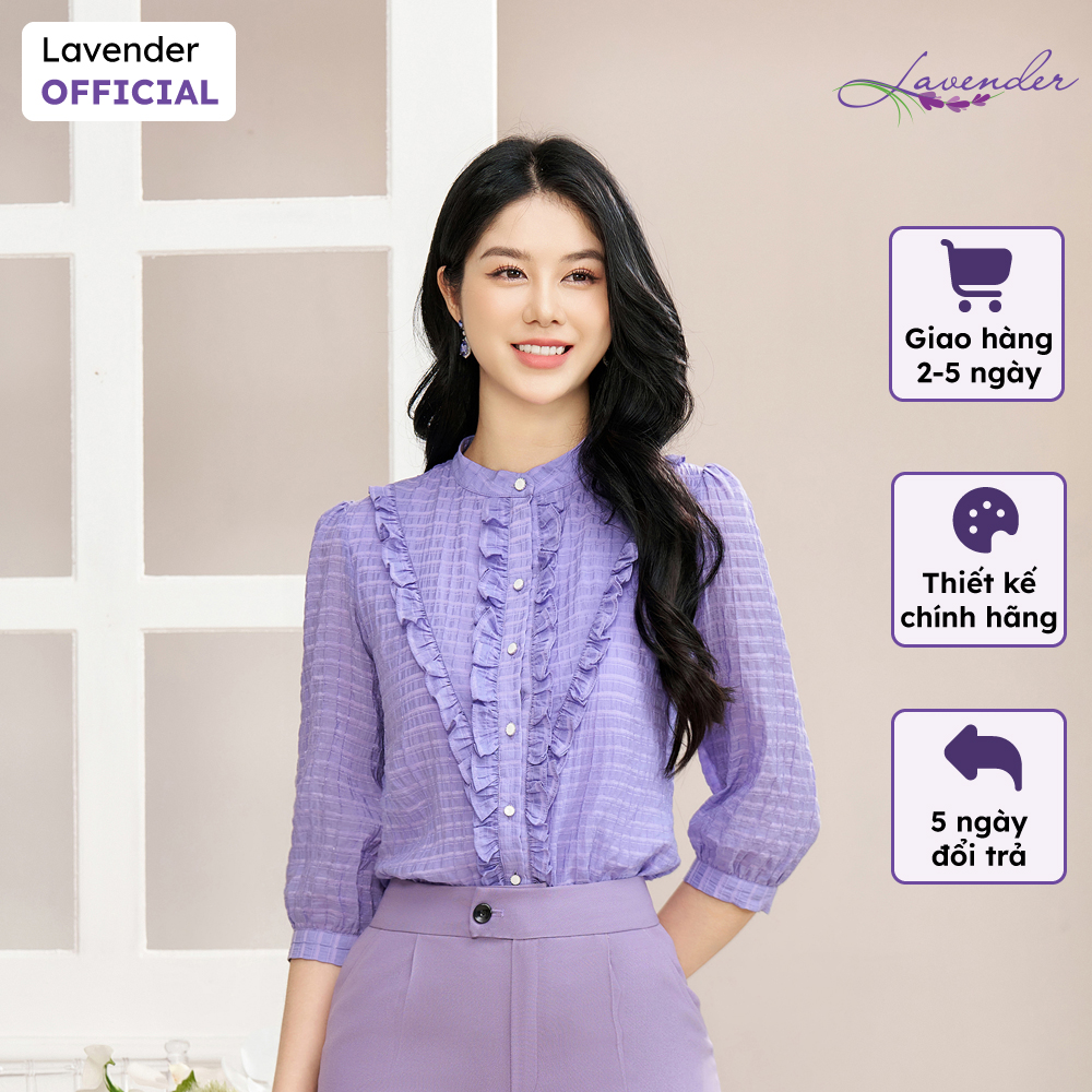 Áo sơ mi công sở nữ lavender màu tím cổ tàu phối bèo a2955