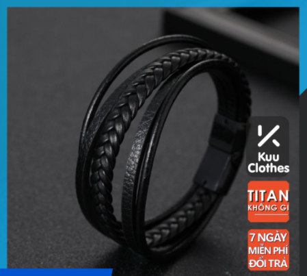 Vòng tay nam lắc tay unisex leather thời trang vòng tay nam nữ kuu clothes màu đen da cao cấp - vòng leather