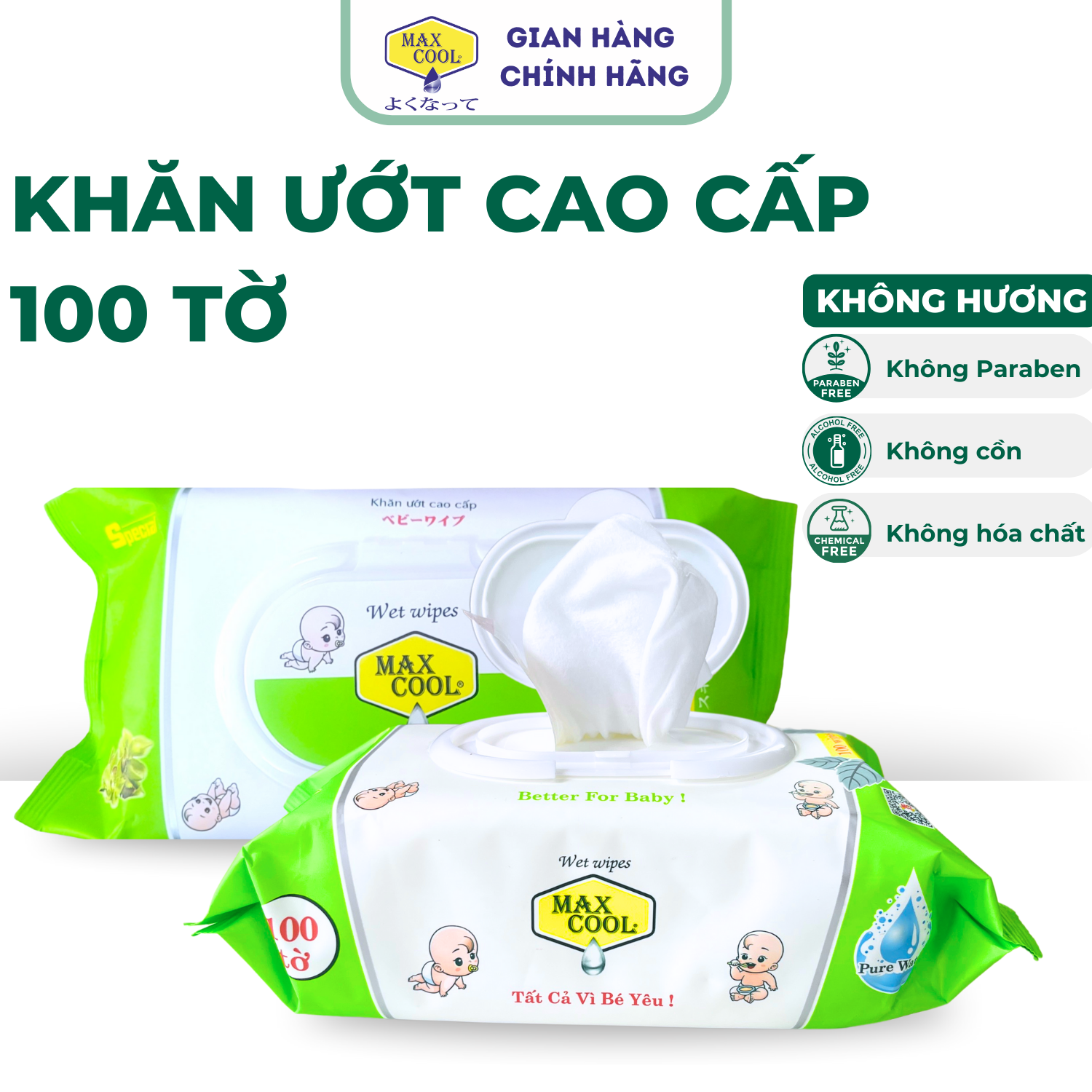 1 gói khăn ướt Max Cool 100 tờ, không hương