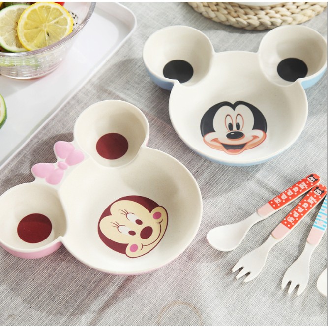 Set Ăn Dặm 3In1 Hình Mickey Làm Từ Bột Tre Thiên Nhiên Xuất #Nhật