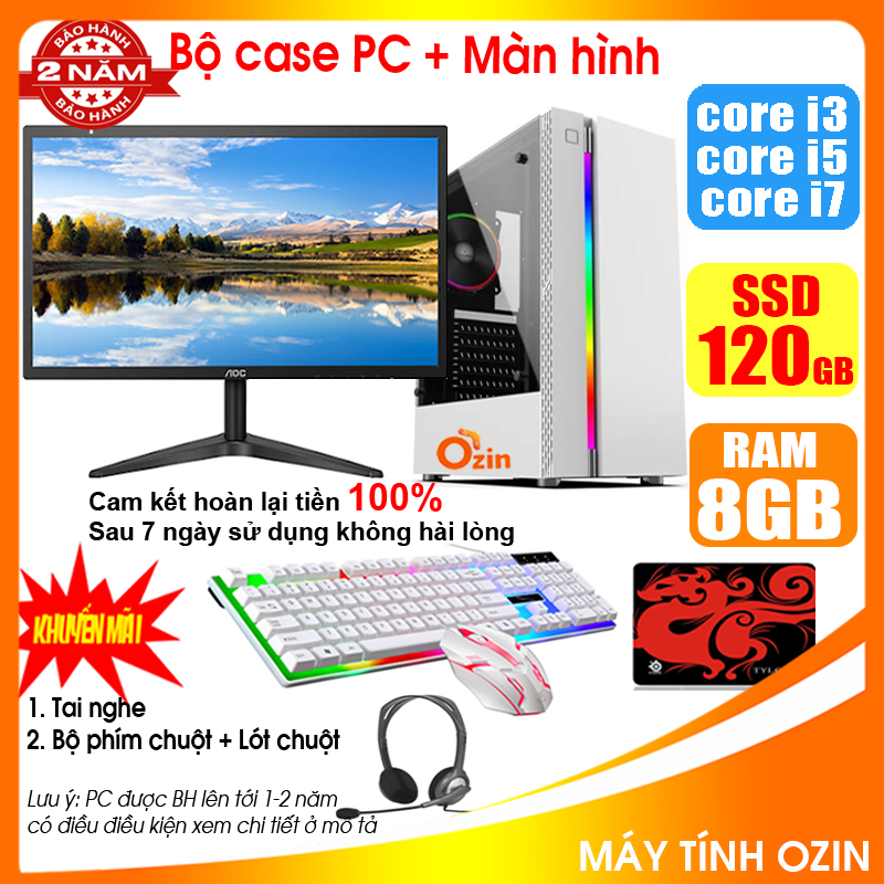 Bộ máy tính để bàn Game LED Trắng + Màn 20 24 inch G2010 / i3-2100-3220 / i5-2330-3330/ Ram 4-8GB/ SSD 120-240GB/ VGA 1-2G PUBG Mobile, LOL, CF, Fifa, Cs, GAT 5 ... [Tặng Phím chuột, tai nghe, bàn di] GAG2 GAi32 GAi33 GAi52 GAi53 LOZ